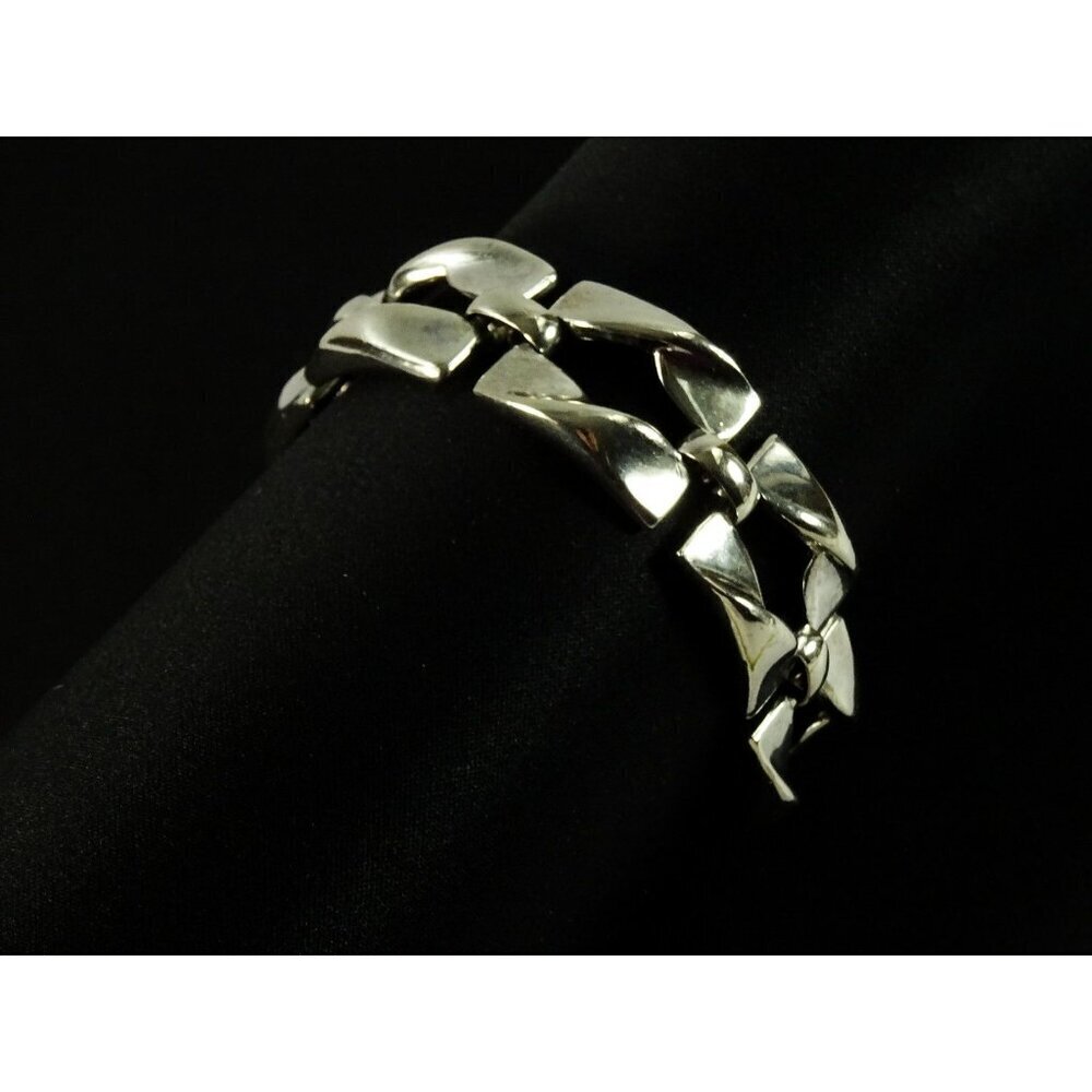 Vintage Triad Signed Panel Bracelet Silvertone Chunky 6.5in Art Deco MCM